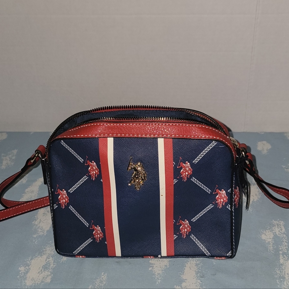 Navy and Red Crossbody Bag with Polo Emblem